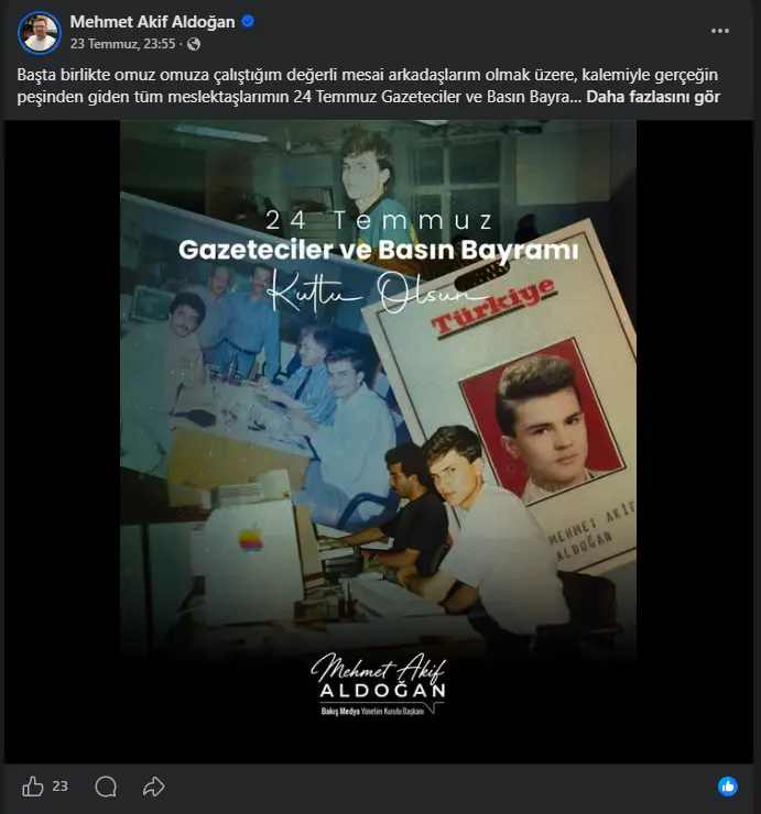 24 Temmuz Gazeteciler ve Basın Bayramı paylaşımı